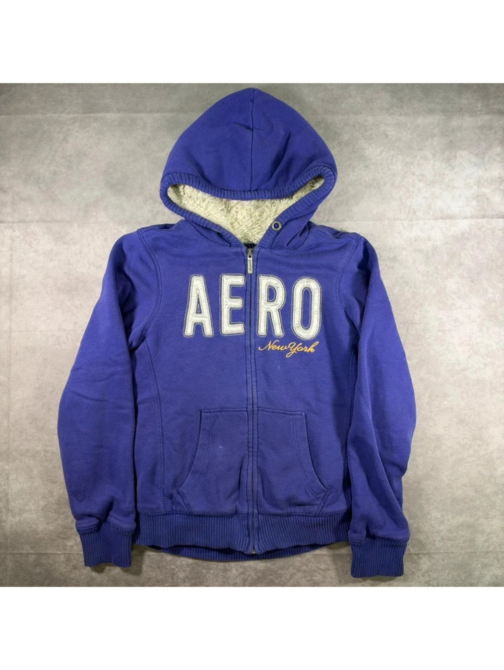 Aeropostale Womens Purple Sherpa Lined Full Zip Hoodie Sweatshirt Y2K Size M